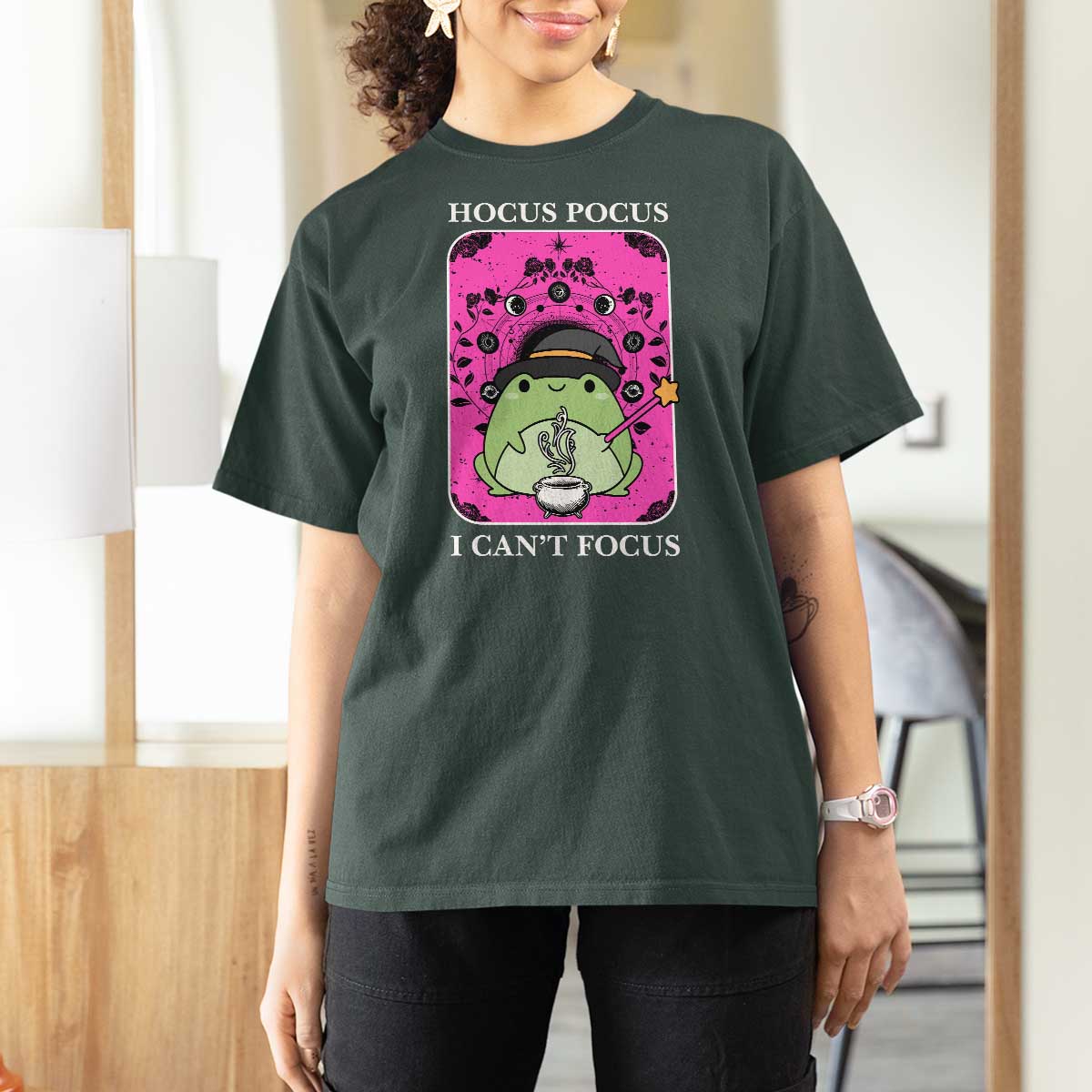 ADHD Meme T Shirt For Women Neurodivergent Wizard Frog I Cant Focus - Wonder Print Shop