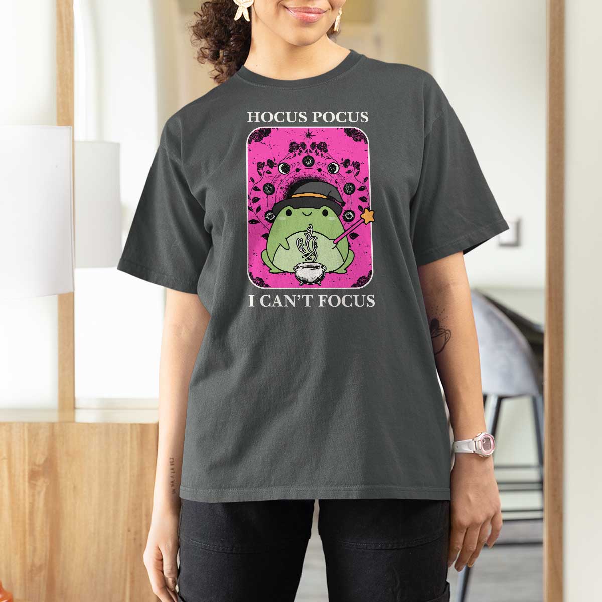 ADHD Meme T Shirt For Women Neurodivergent Wizard Frog I Cant Focus - Wonder Print Shop