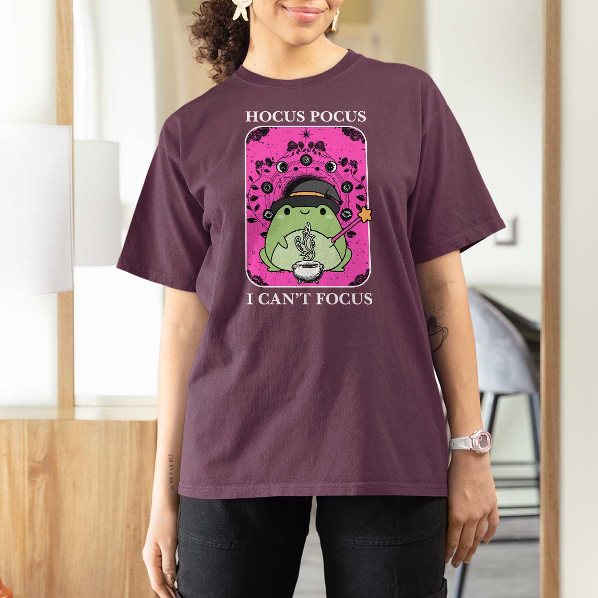 ADHD Meme T Shirt For Women Neurodivergent Wizard Frog I Cant Focus - Wonder Print Shop