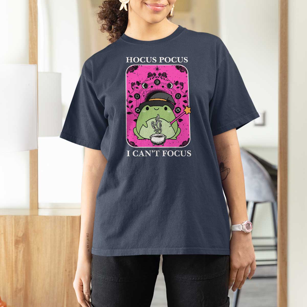 ADHD Meme T Shirt For Women Neurodivergent Wizard Frog I Cant Focus - Wonder Print Shop