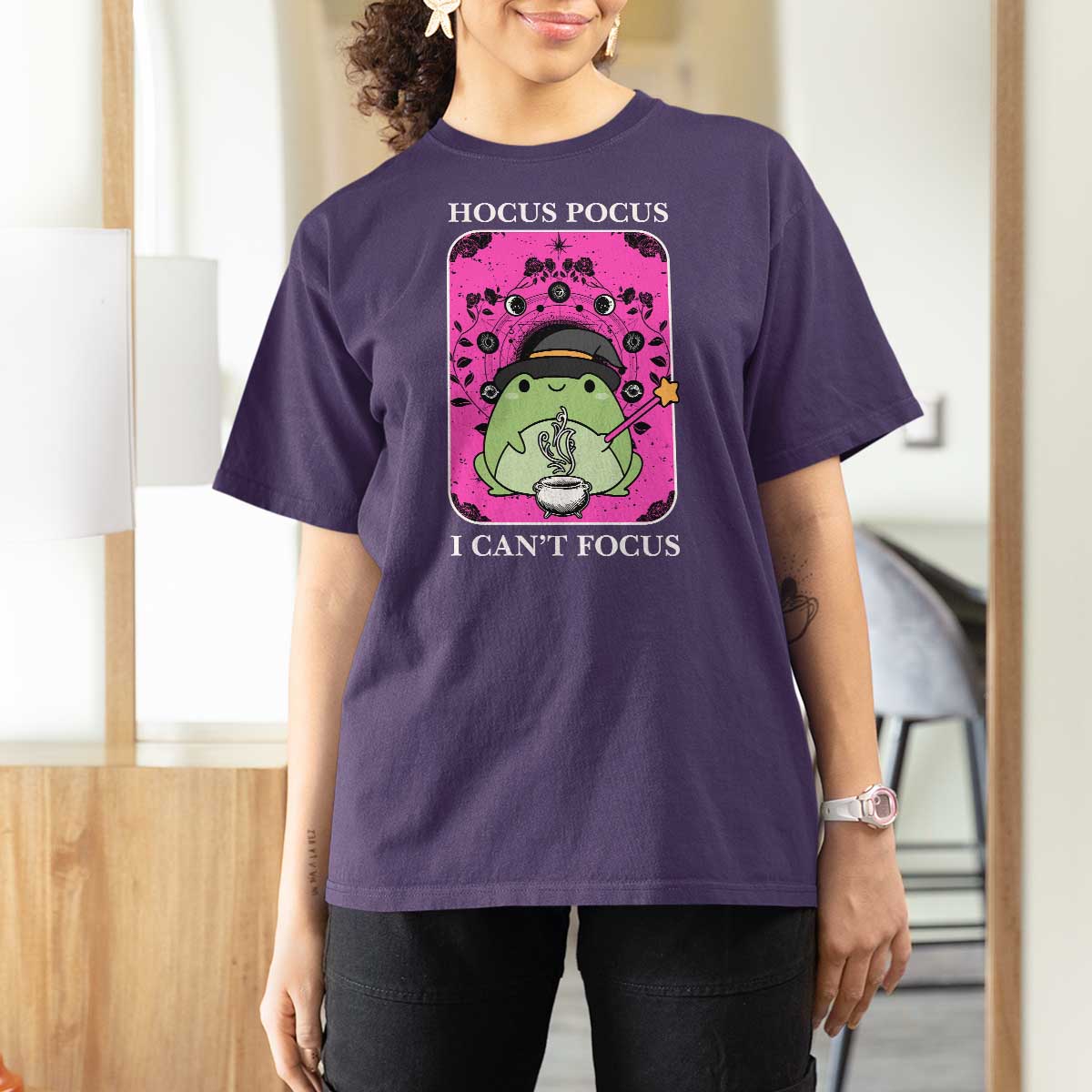 ADHD Meme T Shirt For Women Neurodivergent Wizard Frog I Cant Focus - Wonder Print Shop
