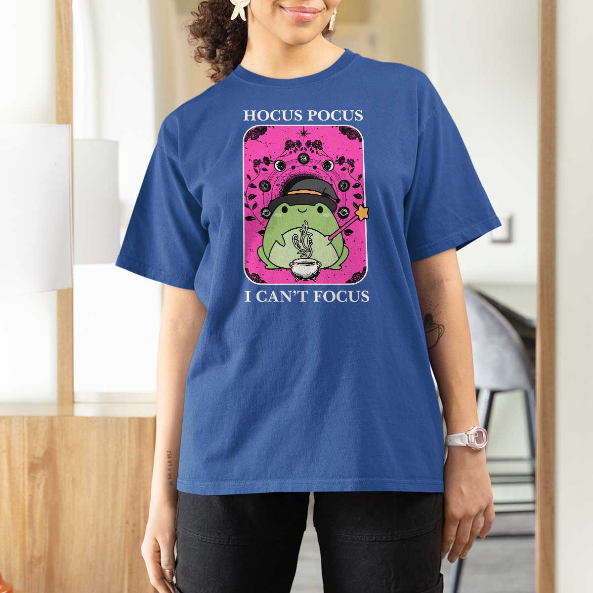 ADHD Meme T Shirt For Women Neurodivergent Wizard Frog I Cant Focus - Wonder Print Shop