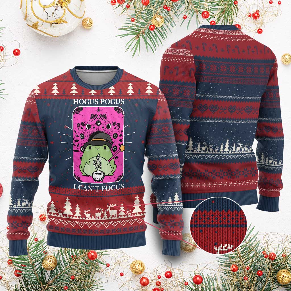 ADHD Meme Knitted Sweatshirt Neurodivergent Wizard Frog I Cant Focus - Wonder Print Shop
