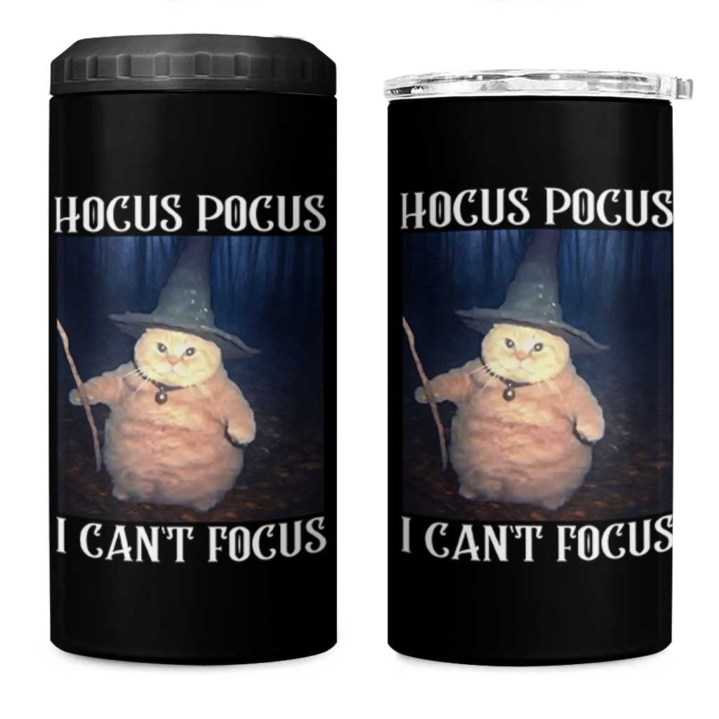 ADHD Cat Meme 4 in 1 Can Cooler Tumbler Neurodivergent Wizard Cat I Cant Focus - Wonder Print Shop