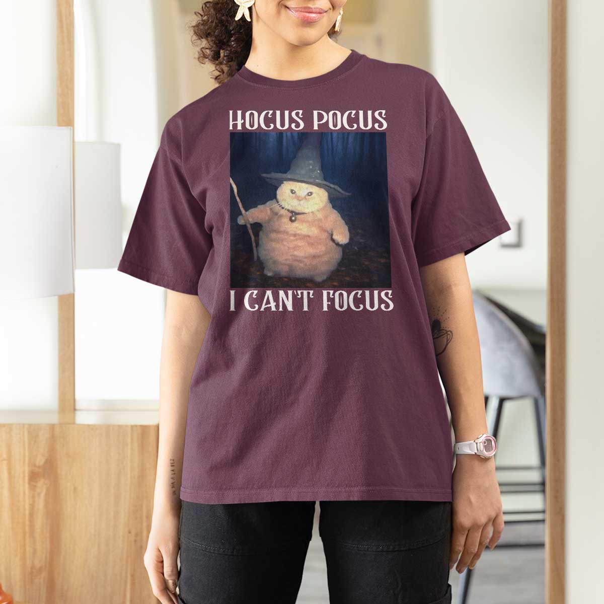 ADHD Cat Meme T Shirt For Women Neurodivergent Wizard Cat I Cant Focus - Wonder Print Shop