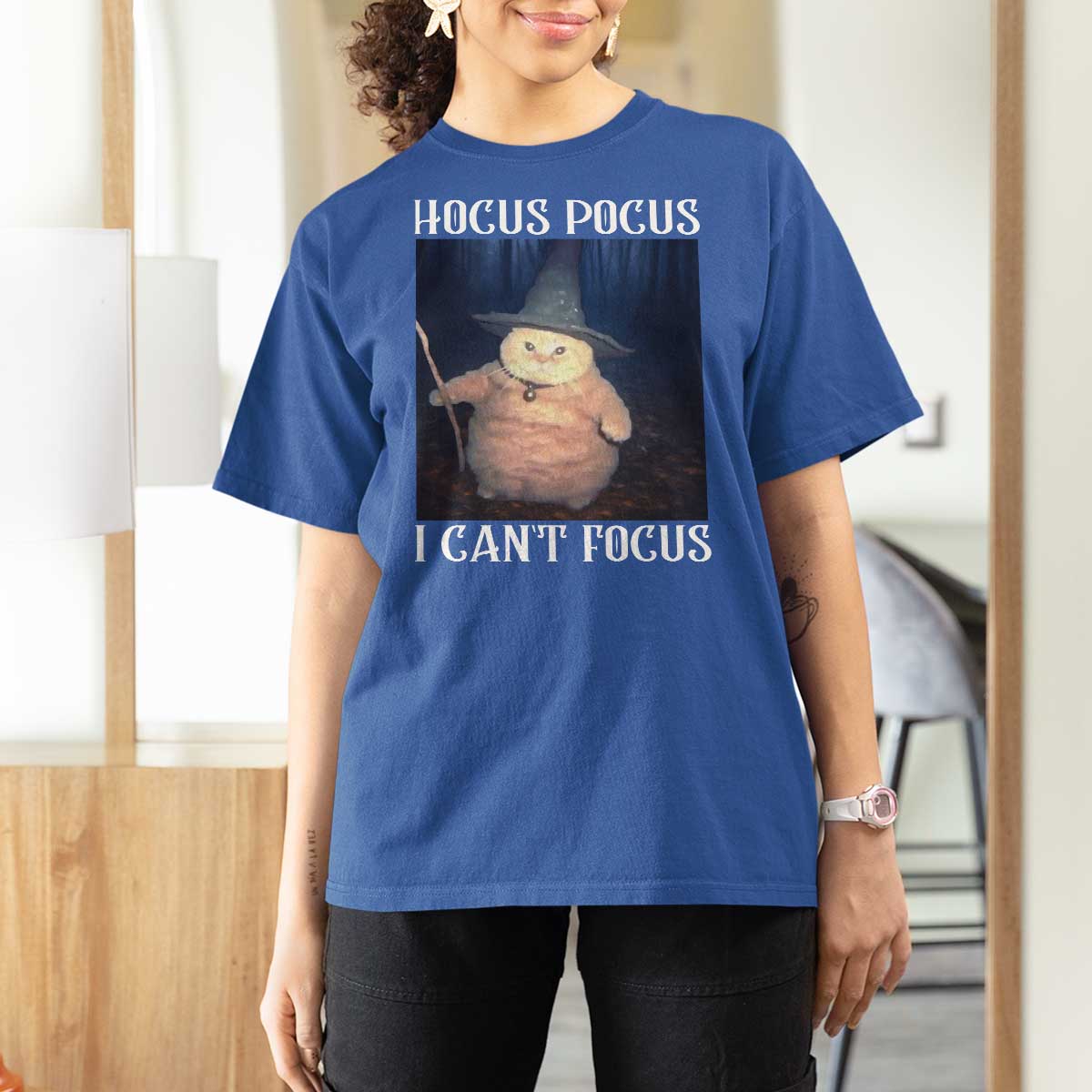 ADHD Cat Meme T Shirt For Women Neurodivergent Wizard Cat I Cant Focus - Wonder Print Shop