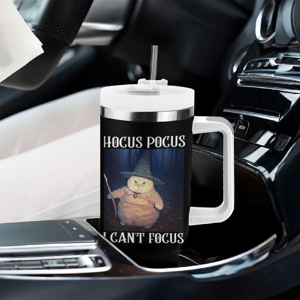 ADHD Cat Meme Tumbler With Handle Neurodivergent Wizard Cat I Cant Focus - Wonder Print Shop