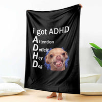 Funny ADHD Dog Meme Throw Blanket Attention Deficit Hey Dog Humor Lovers - Wonder Print Shop