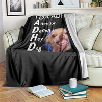 Funny ADHD Dog Meme Throw Blanket Attention Deficit Hey Dog Humor Lovers - Wonder Print Shop