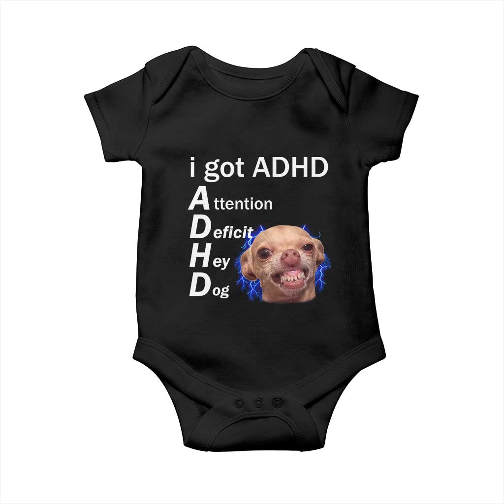 Funny ADHD Dog Meme Baby Onesie Attention Deficit Hey Dog Humor Lovers - Wonder Print Shop