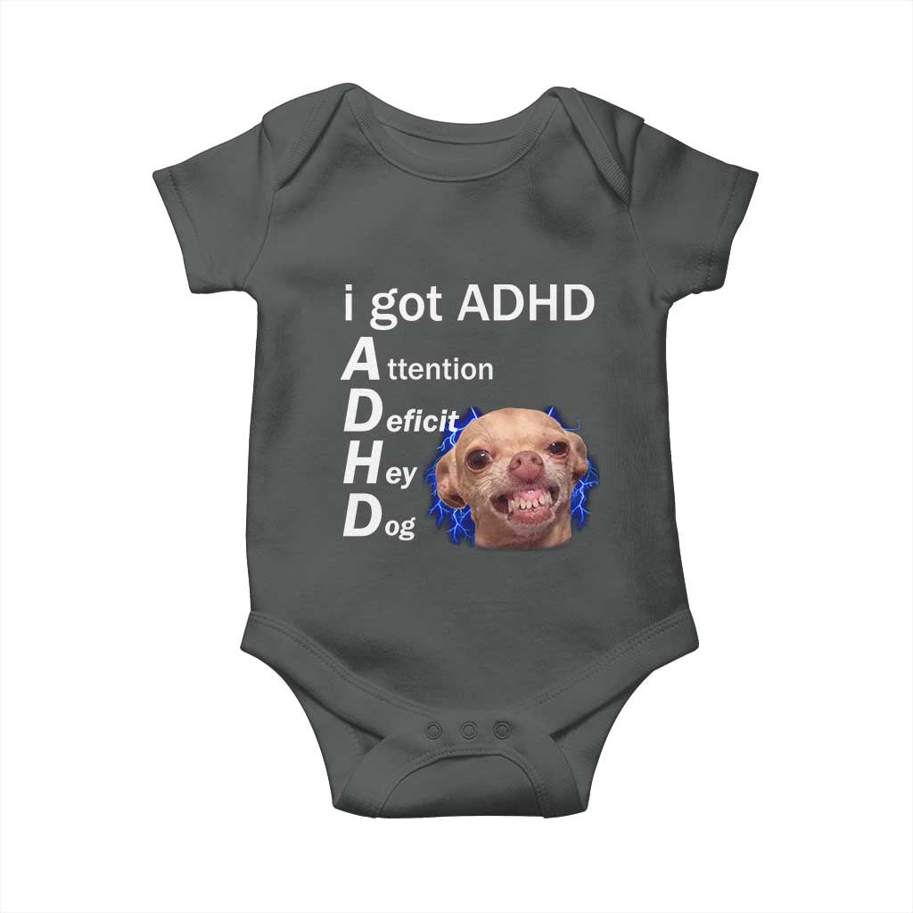 Funny ADHD Dog Meme Baby Onesie Attention Deficit Hey Dog Humor Lovers - Wonder Print Shop
