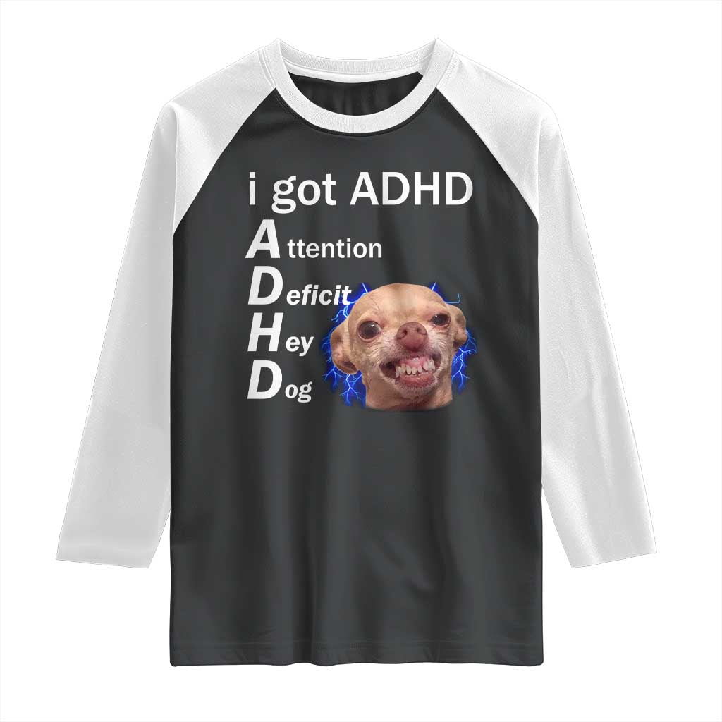Funny ADHD Dog Meme Raglan Shirt Attention Deficit Hey Dog Humor Lovers - Wonder Print Shop