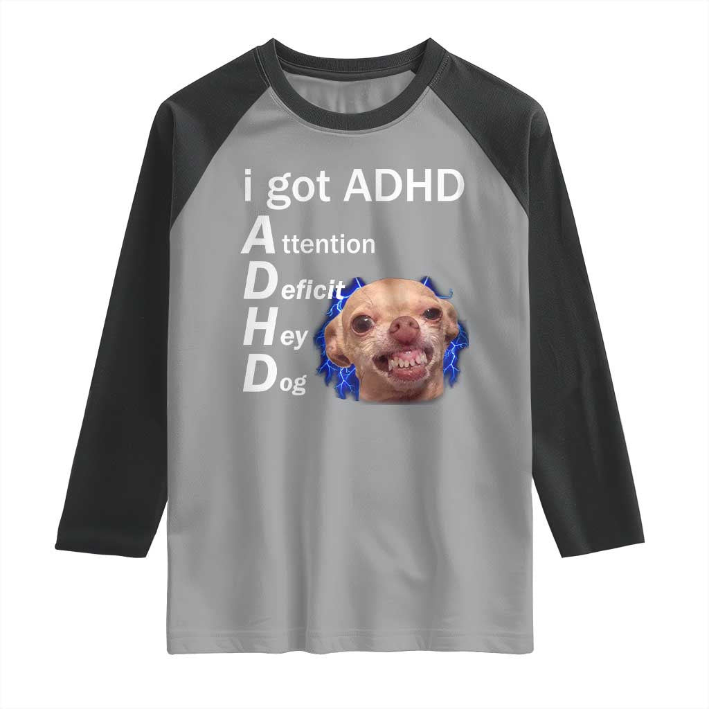 Funny ADHD Dog Meme Raglan Shirt Attention Deficit Hey Dog Humor Lovers - Wonder Print Shop