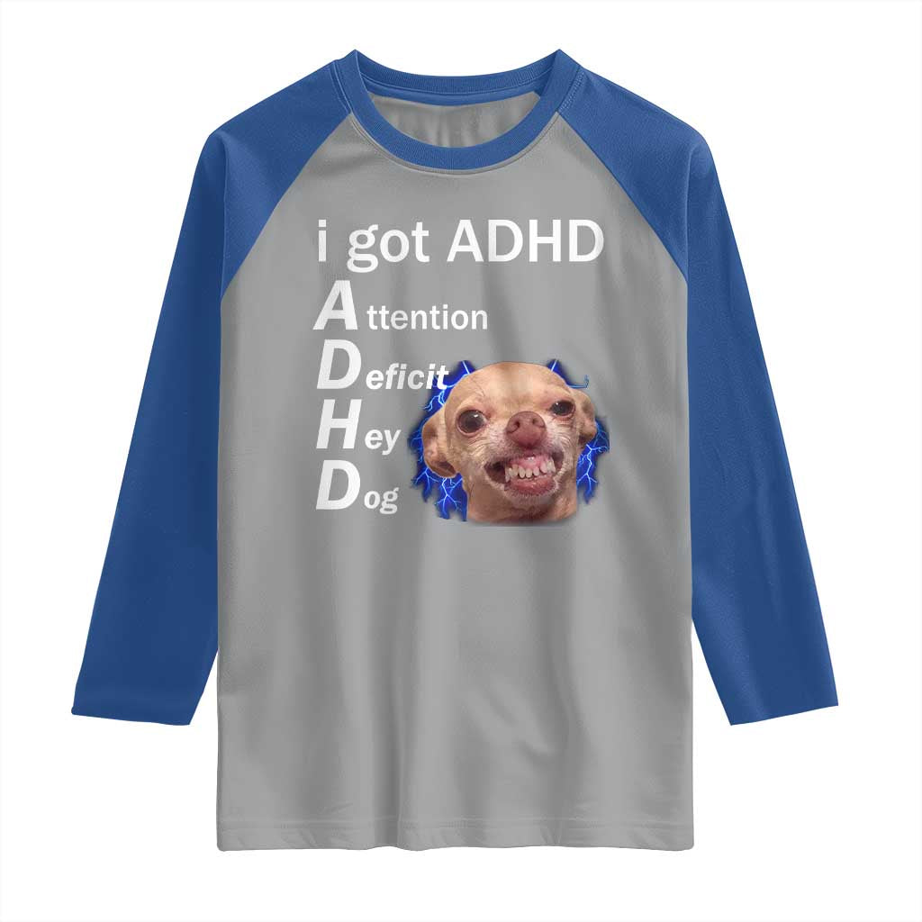 Funny ADHD Dog Meme Raglan Shirt Attention Deficit Hey Dog Humor Lovers - Wonder Print Shop