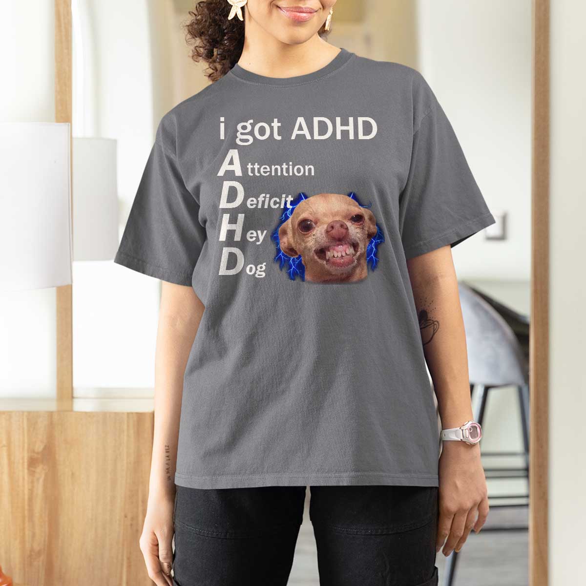 Funny ADHD Dog Meme T Shirt For Women Attention Deficit Hey Dog Humor Lovers - Wonder Print Shop