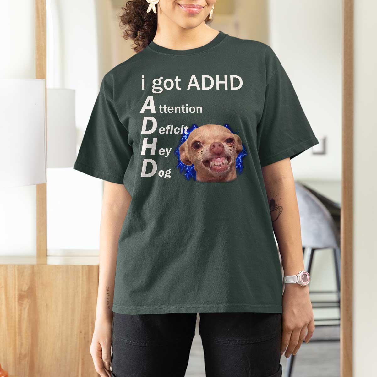 Funny ADHD Dog Meme T Shirt For Women Attention Deficit Hey Dog Humor Lovers - Wonder Print Shop