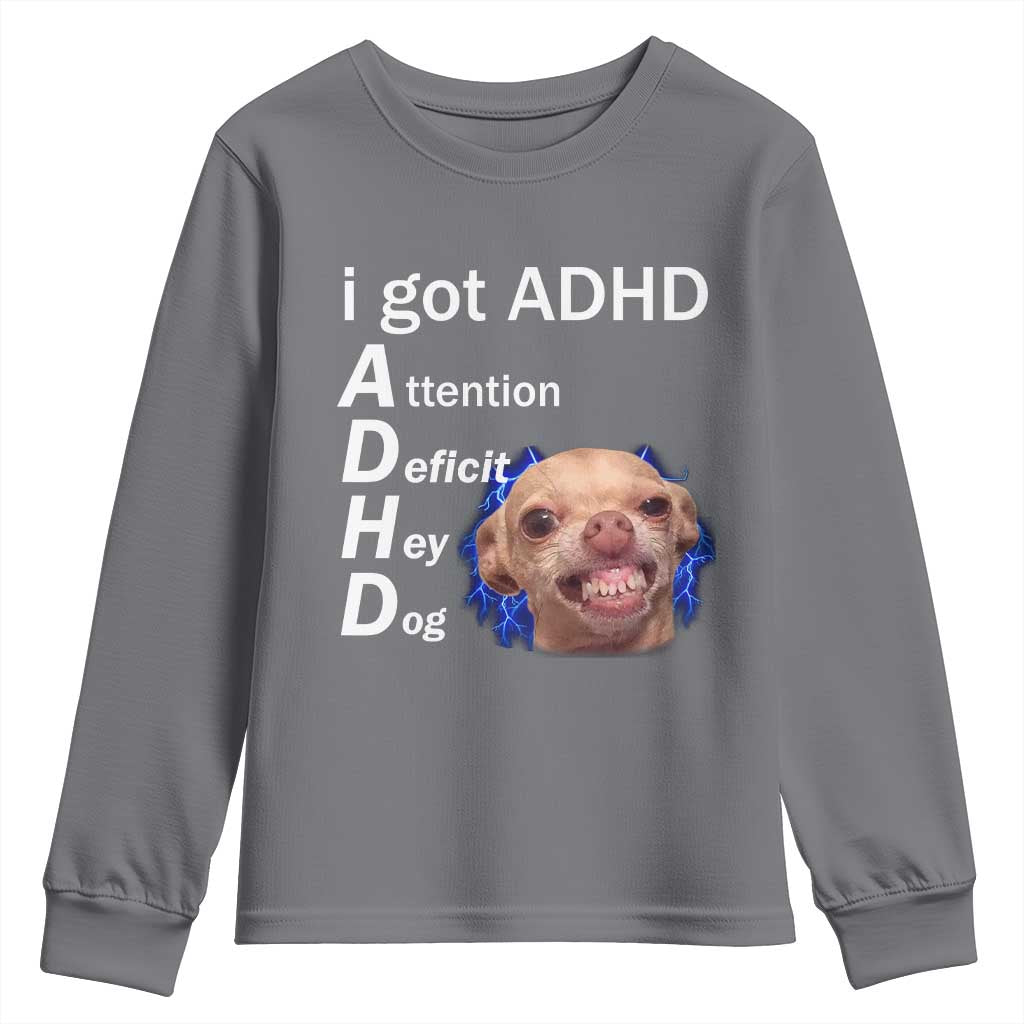 Funny ADHD Dog Meme Youth Sweatshirt Attention Deficit Hey Dog Humor Lovers - Wonder Print Shop