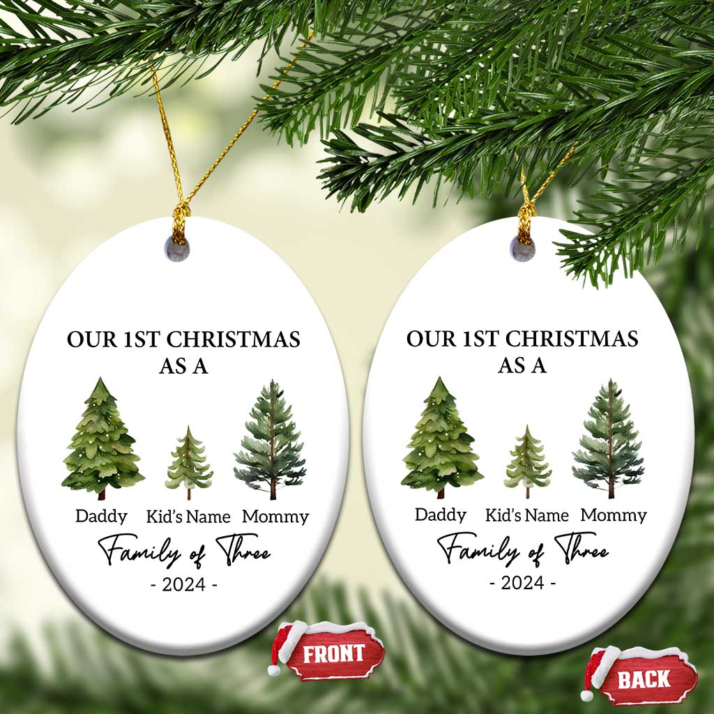 Personalized First Family of Three Christmas Ornament Custom Kid's Name Baby First Christmas - Wonder Print Shop