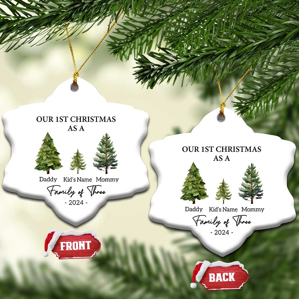 Personalized First Family of Three Christmas Ornament Custom Kid's Name Baby First Christmas - Wonder Print Shop