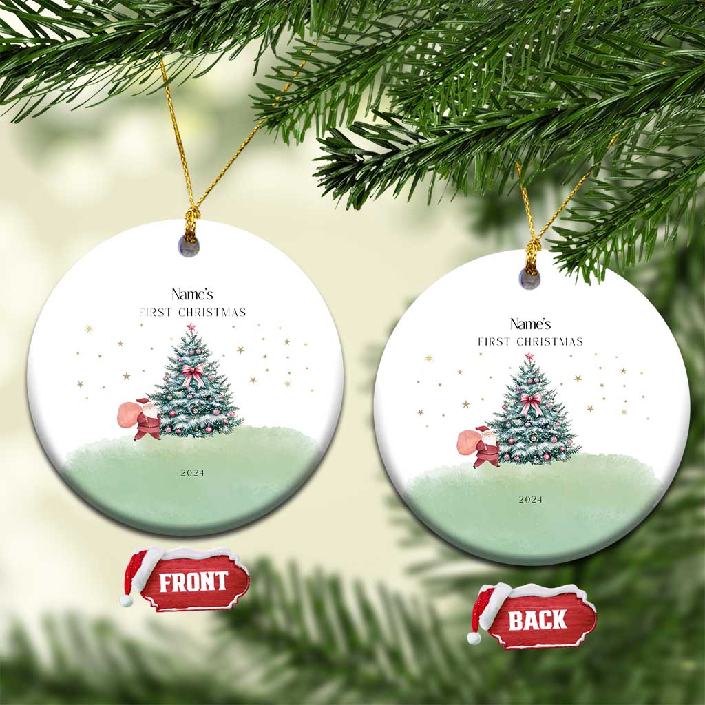 Personalized Baby's First Christmas Ornament 2024 Custom Name Keepsake Xmas Decoration Adorable Santa - Wonder Print Shop