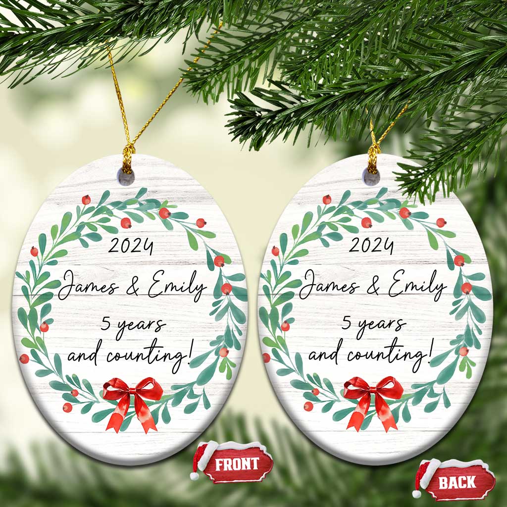 Personalized 5th Anniversary Christmas Ornament 2024 Custom Name 5 Year Wedding Gifts for Couple - Wonder Print Shop