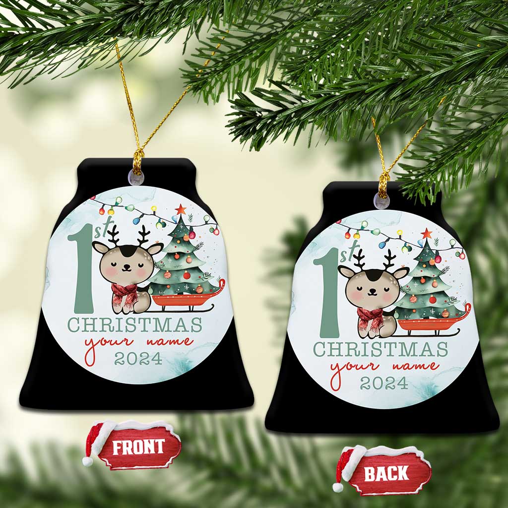 Personalized Baby's First Christmas Ornament 2024 Custom Name Keepsake Xmas Decoration Adorable Reindeer - Wonder Print Shop