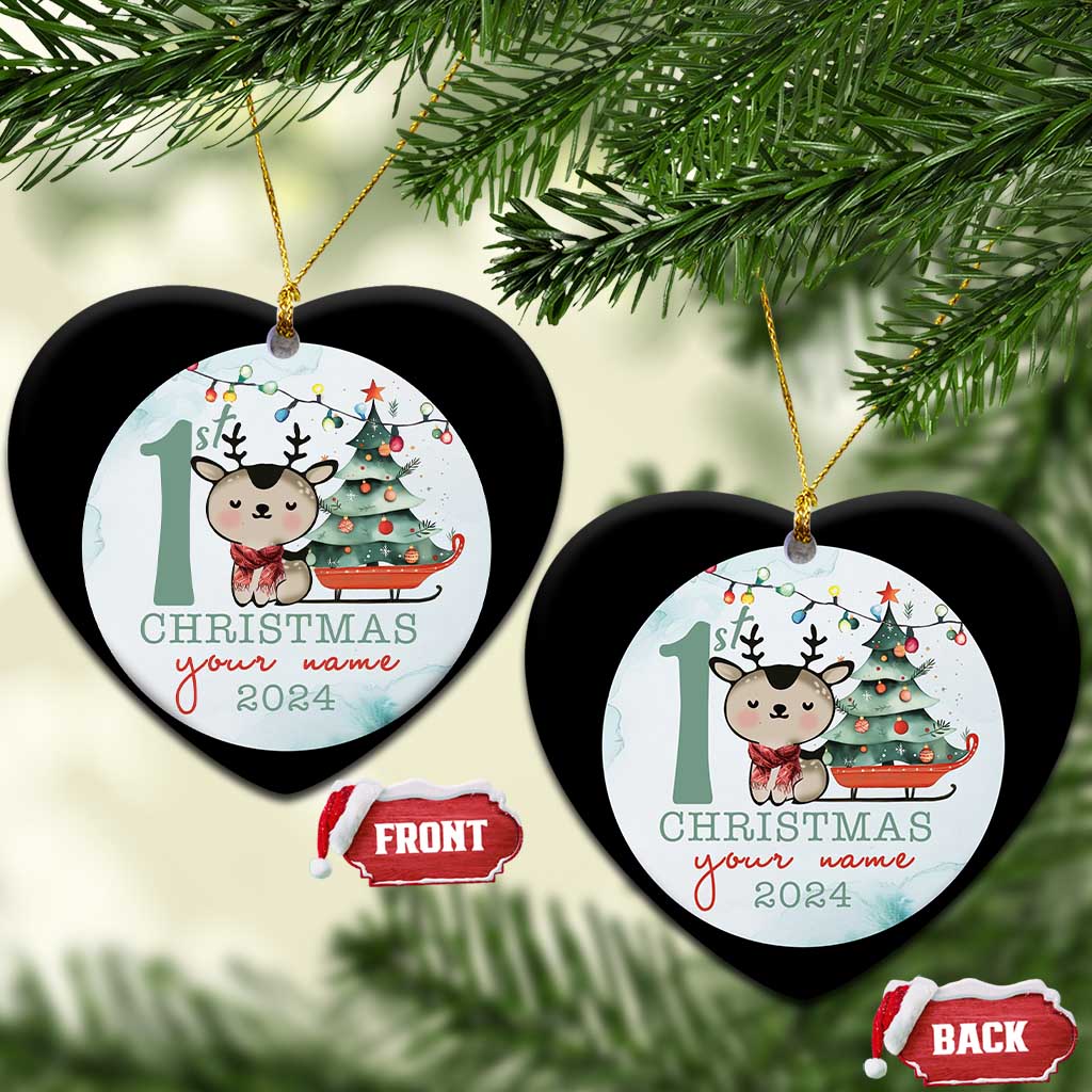 Personalized Baby's First Christmas Ornament 2024 Custom Name Keepsake Xmas Decoration Adorable Reindeer - Wonder Print Shop
