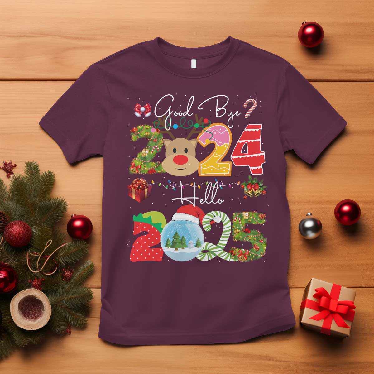 New Year 2025 T Shirt Merry Christmas Good Bye 2024 Hello 2025 - Wonder Print Shop