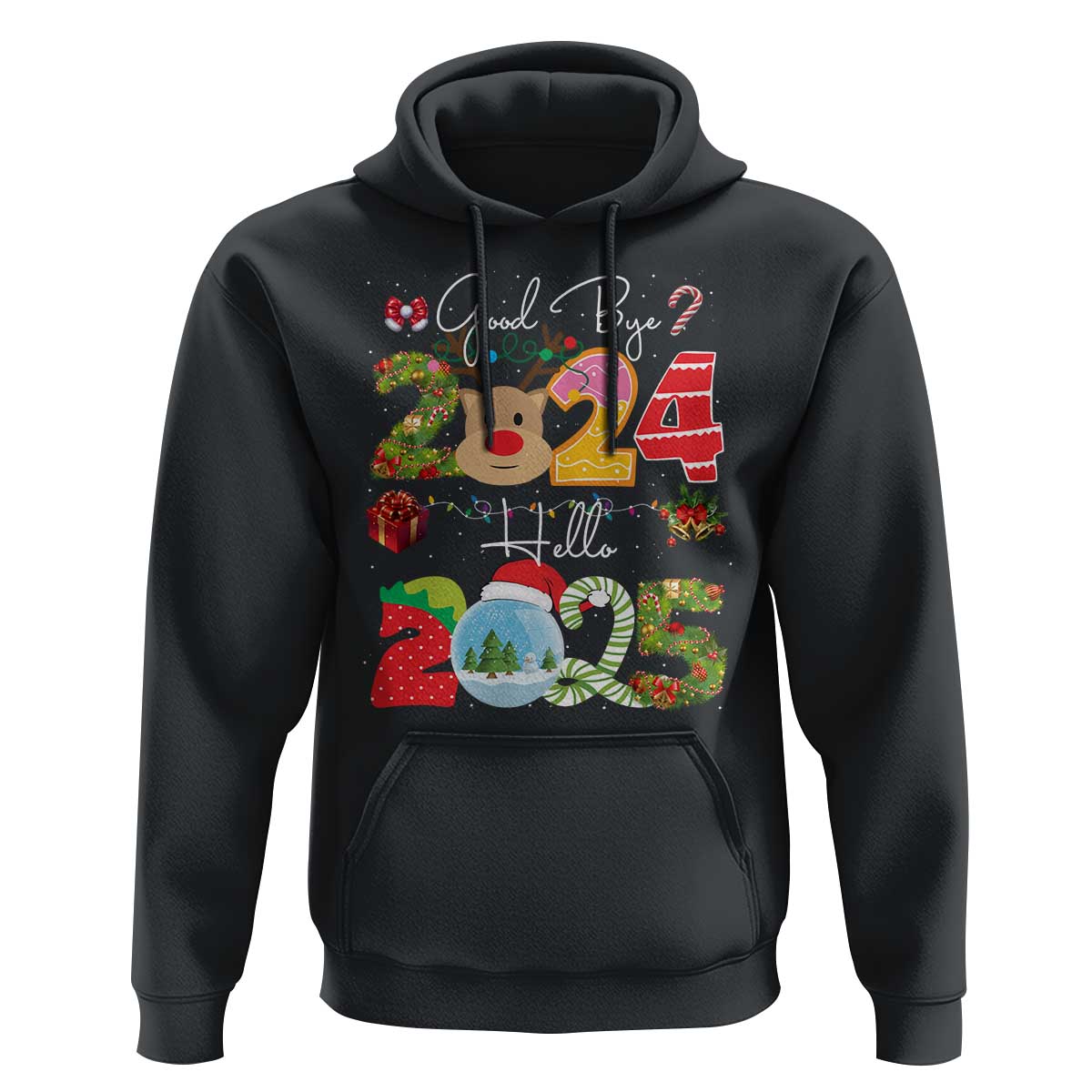 New Year 2025 Hoodie Merry Christmas Good Bye 2024 Hello 2025