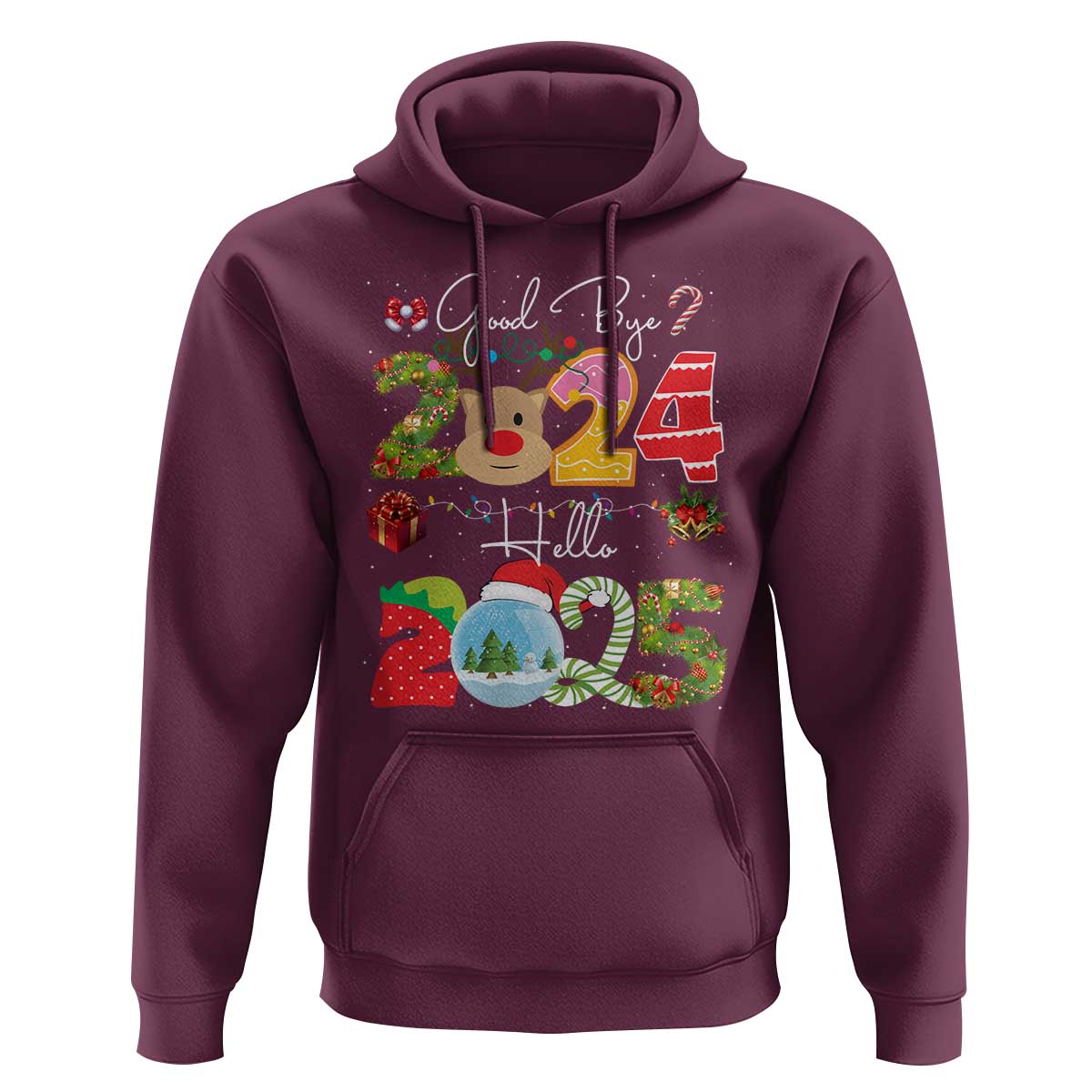 New Year 2025 Hoodie Merry Christmas Good Bye 2024 Hello 2025