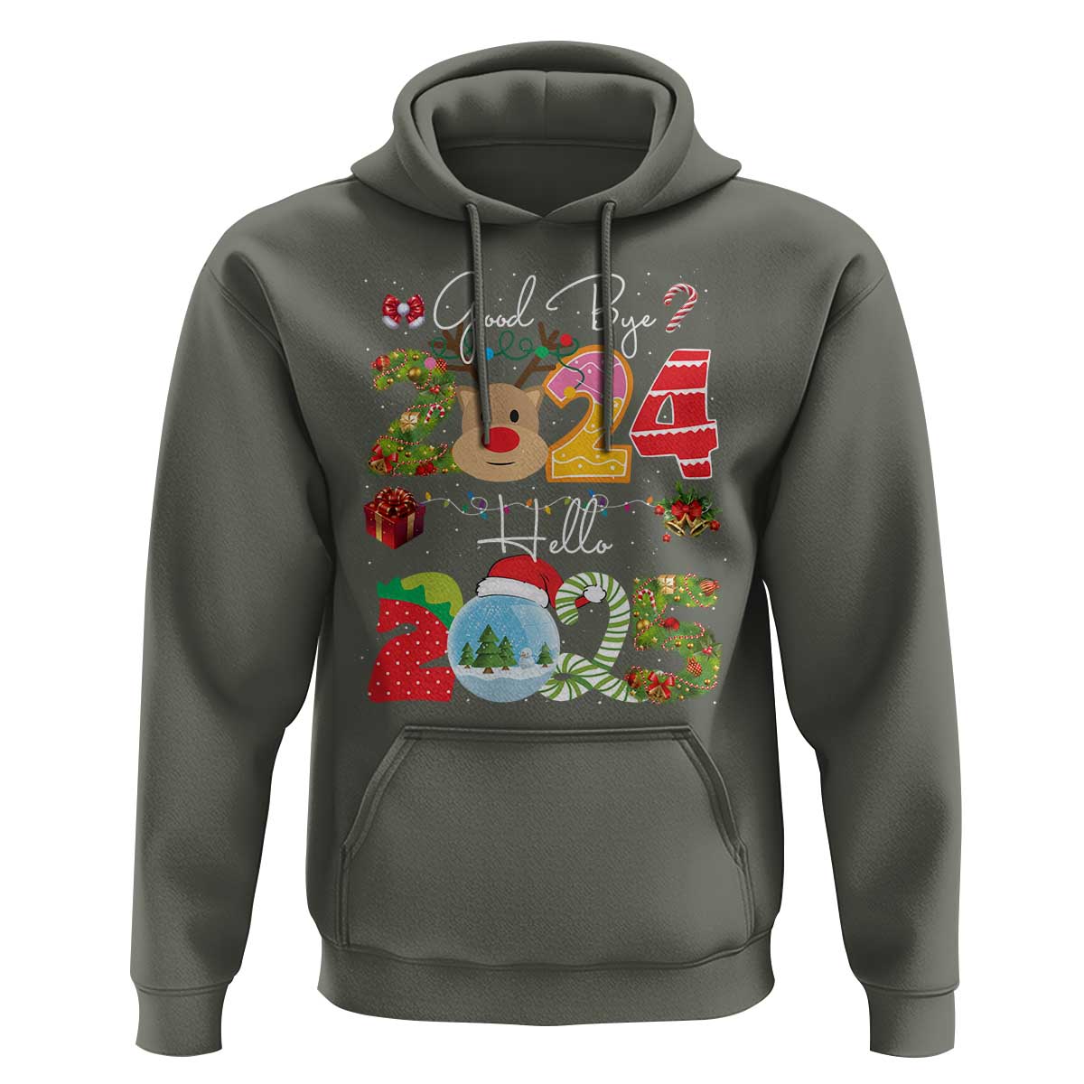 New Year 2025 Hoodie Merry Christmas Good Bye 2024 Hello 2025
