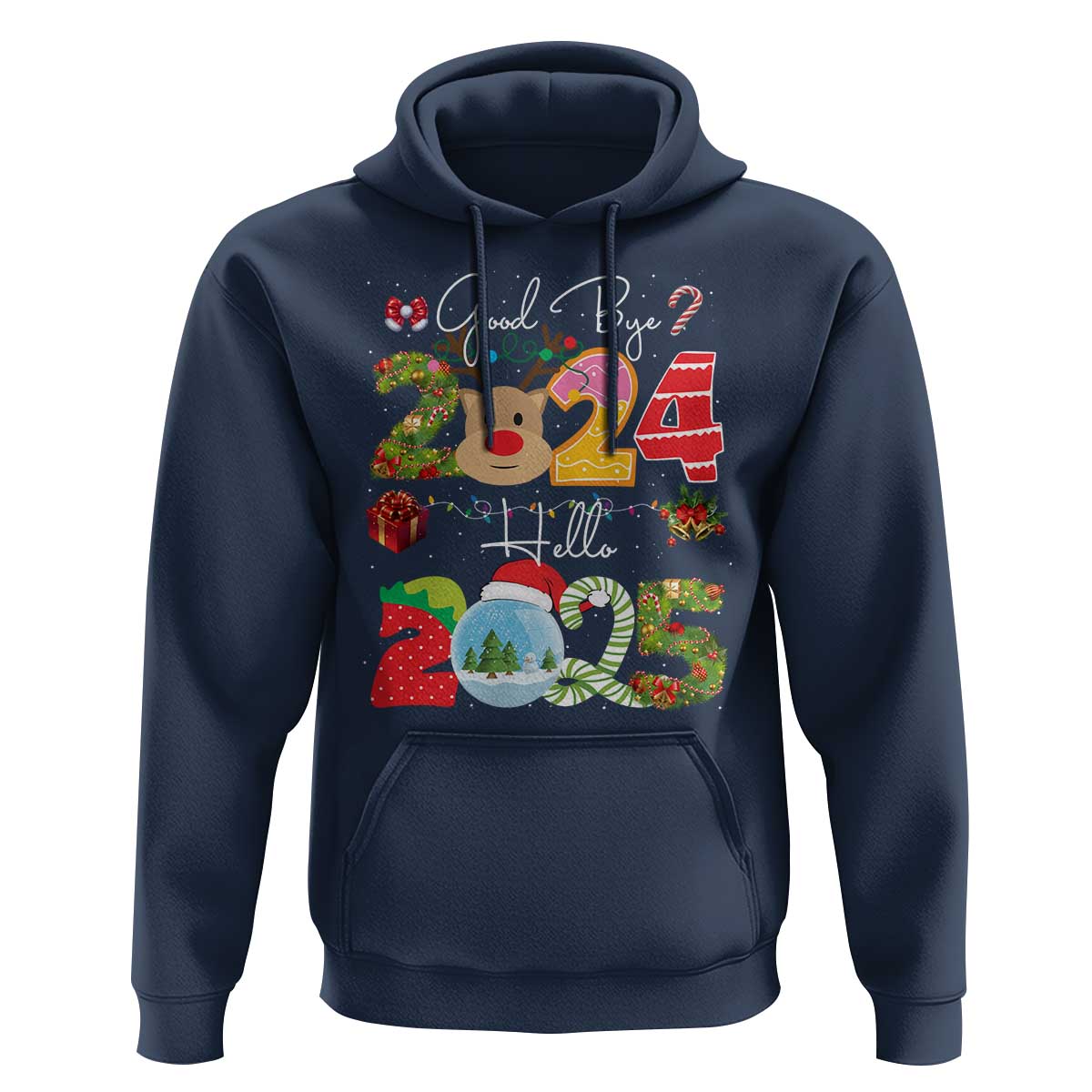 New Year 2025 Hoodie Merry Christmas Good Bye 2024 Hello 2025