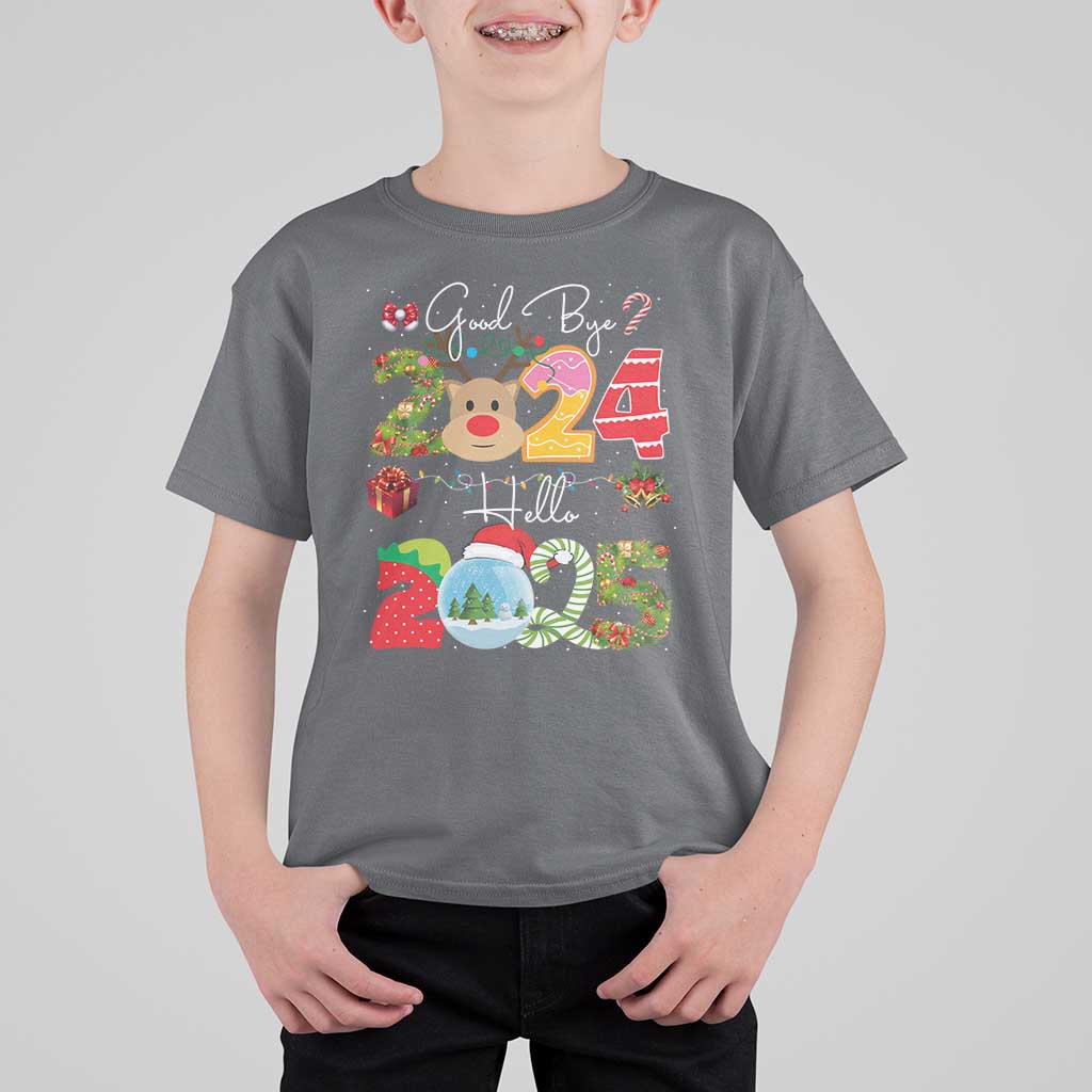 New Year 2025 T Shirt For Kid Merry Christmas Good Bye 2024 Hello 2025 - Wonder Print Shop