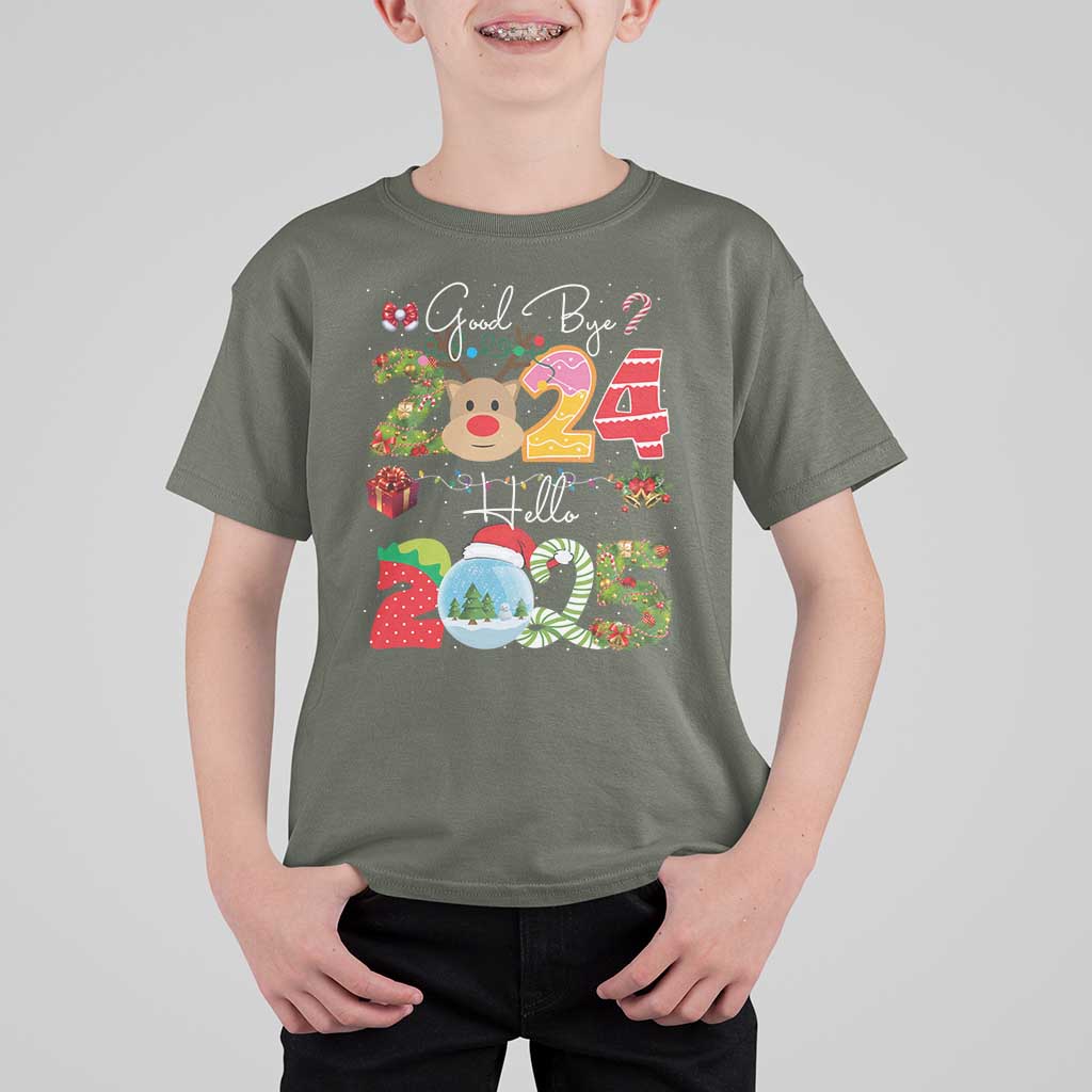 New Year 2025 T Shirt For Kid Merry Christmas Good Bye 2024 Hello 2025 - Wonder Print Shop
