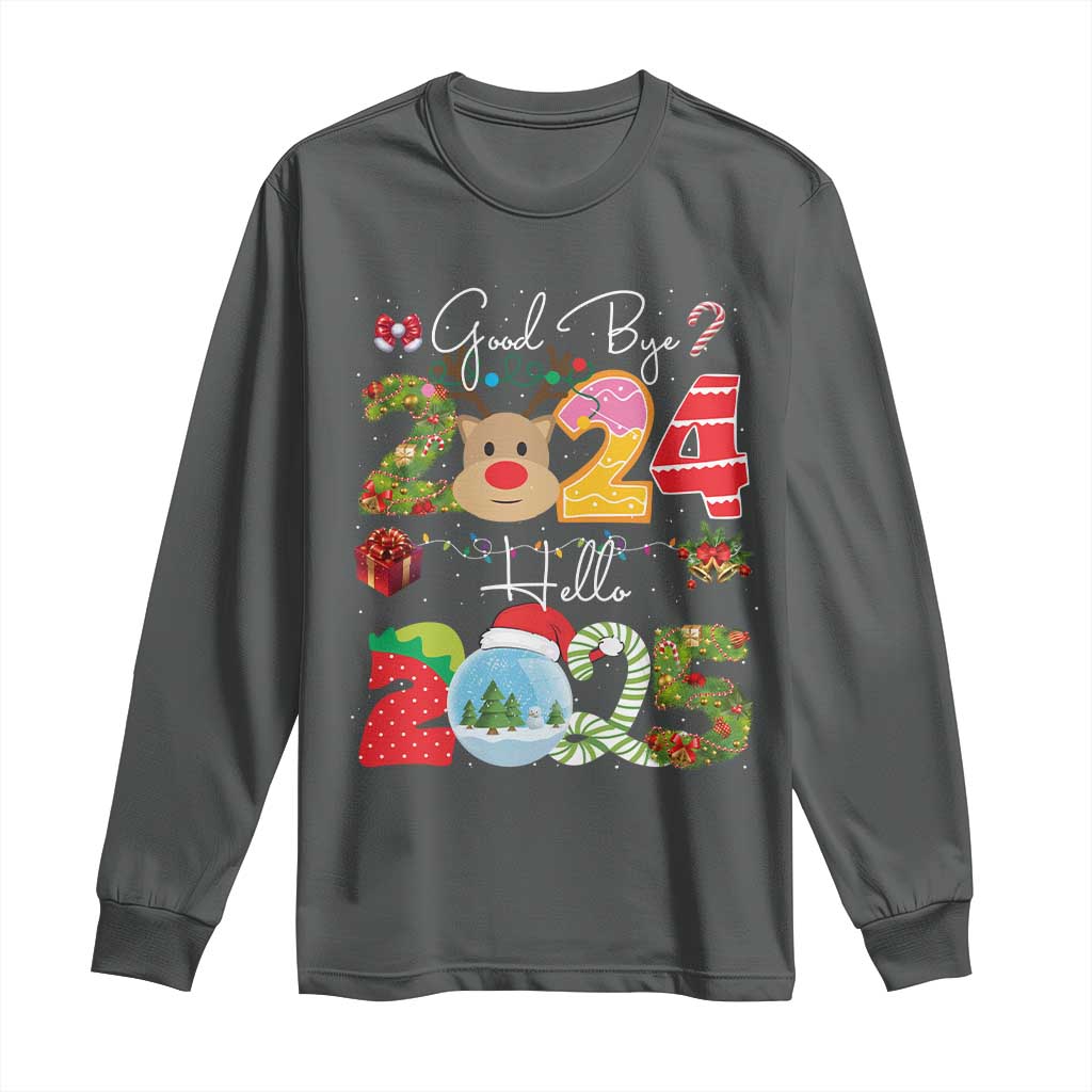 New Year 2025 Long Sleeve Shirt Merry Christmas Good Bye 2024 Hello 2025