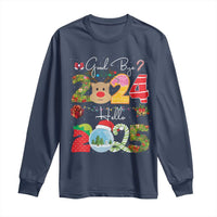 New Year 2025 Long Sleeve Shirt Merry Christmas Good Bye 2024 Hello 2025
