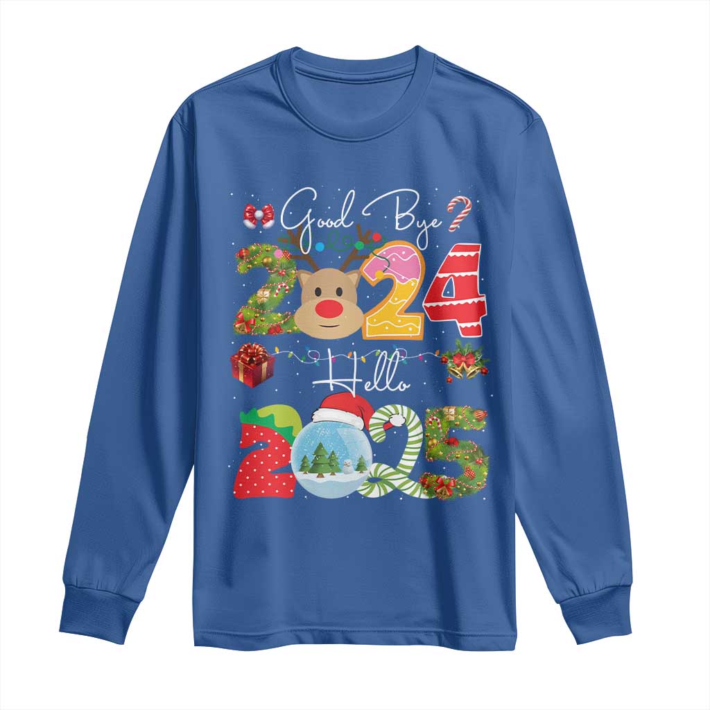 New Year 2025 Long Sleeve Shirt Merry Christmas Good Bye 2024 Hello 2025