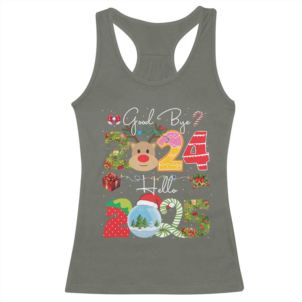 New Year 2025 Racerback Tank Top Merry Christmas Good Bye 2024 Hello 2025