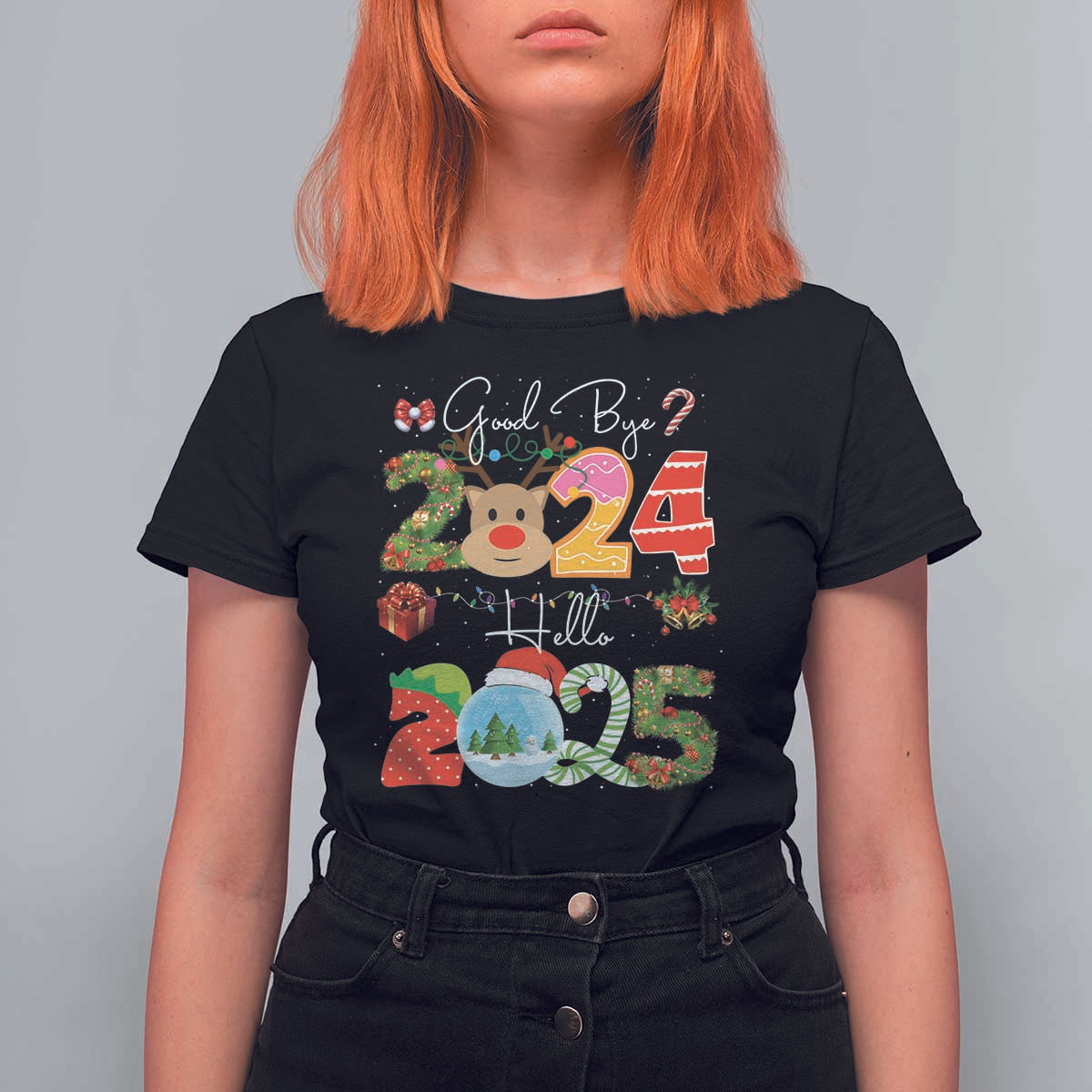 New Year 2025 T Shirt For Women Merry Christmas Good Bye 2024 Hello 2025 - Wonder Print Shop