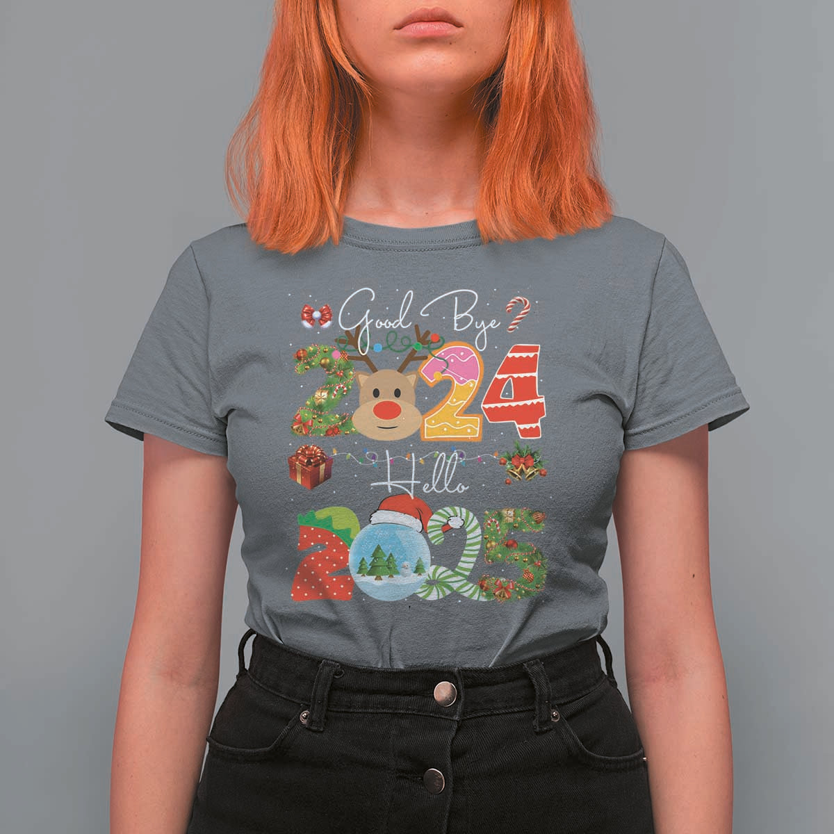 New Year 2025 T Shirt For Women Merry Christmas Good Bye 2024 Hello 2025 - Wonder Print Shop