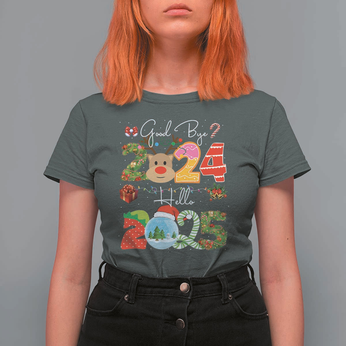 New Year 2025 T Shirt For Women Merry Christmas Good Bye 2024 Hello 2025 - Wonder Print Shop