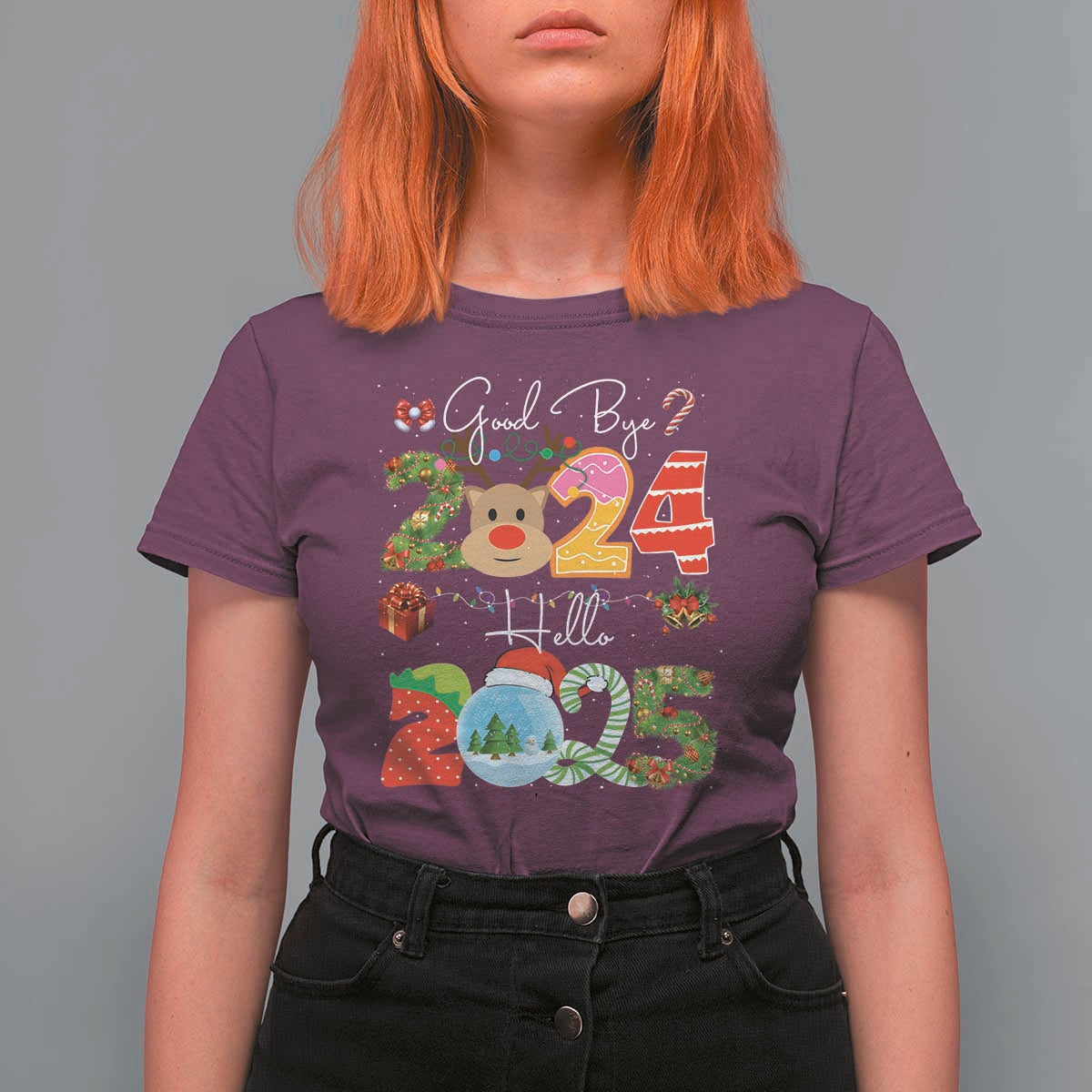 New Year 2025 T Shirt For Women Merry Christmas Good Bye 2024 Hello 2025 - Wonder Print Shop
