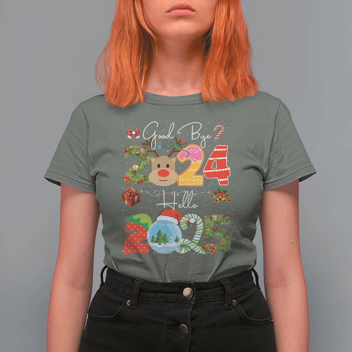 New Year 2025 T Shirt For Women Merry Christmas Good Bye 2024 Hello 2025 - Wonder Print Shop
