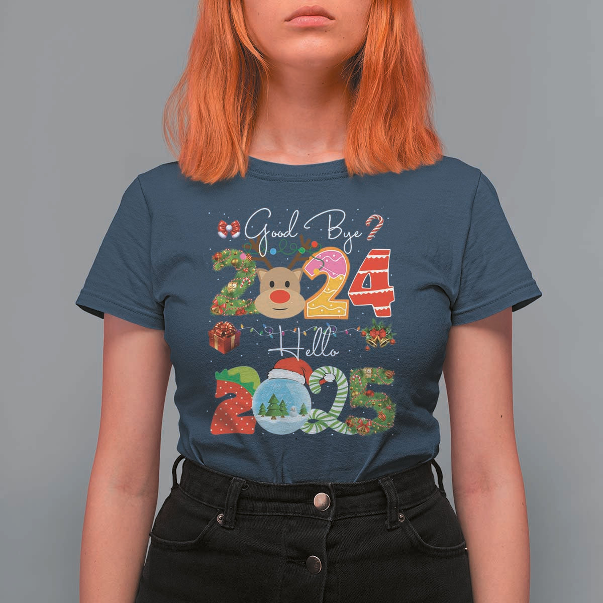 New Year 2025 T Shirt For Women Merry Christmas Good Bye 2024 Hello 2025 - Wonder Print Shop