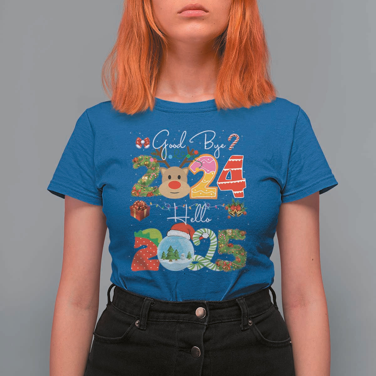 New Year 2025 T Shirt For Women Merry Christmas Good Bye 2024 Hello 2025 - Wonder Print Shop