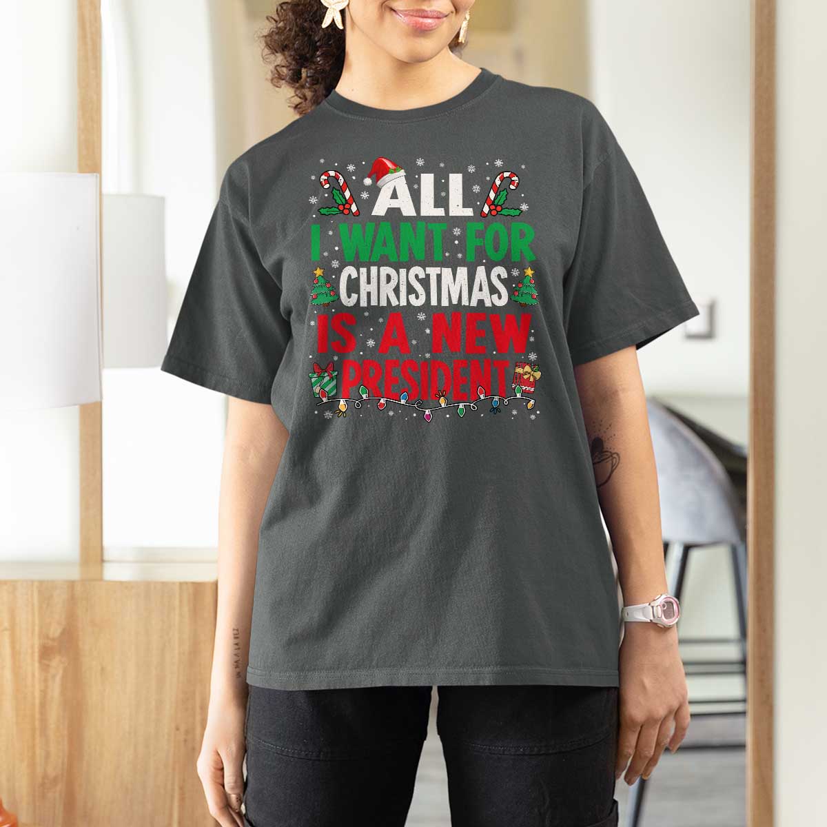 All I Want for Christmas Is A New President T Shirt For Women Subtle FDT Sarcastic Holiday - Wonder Print Shop