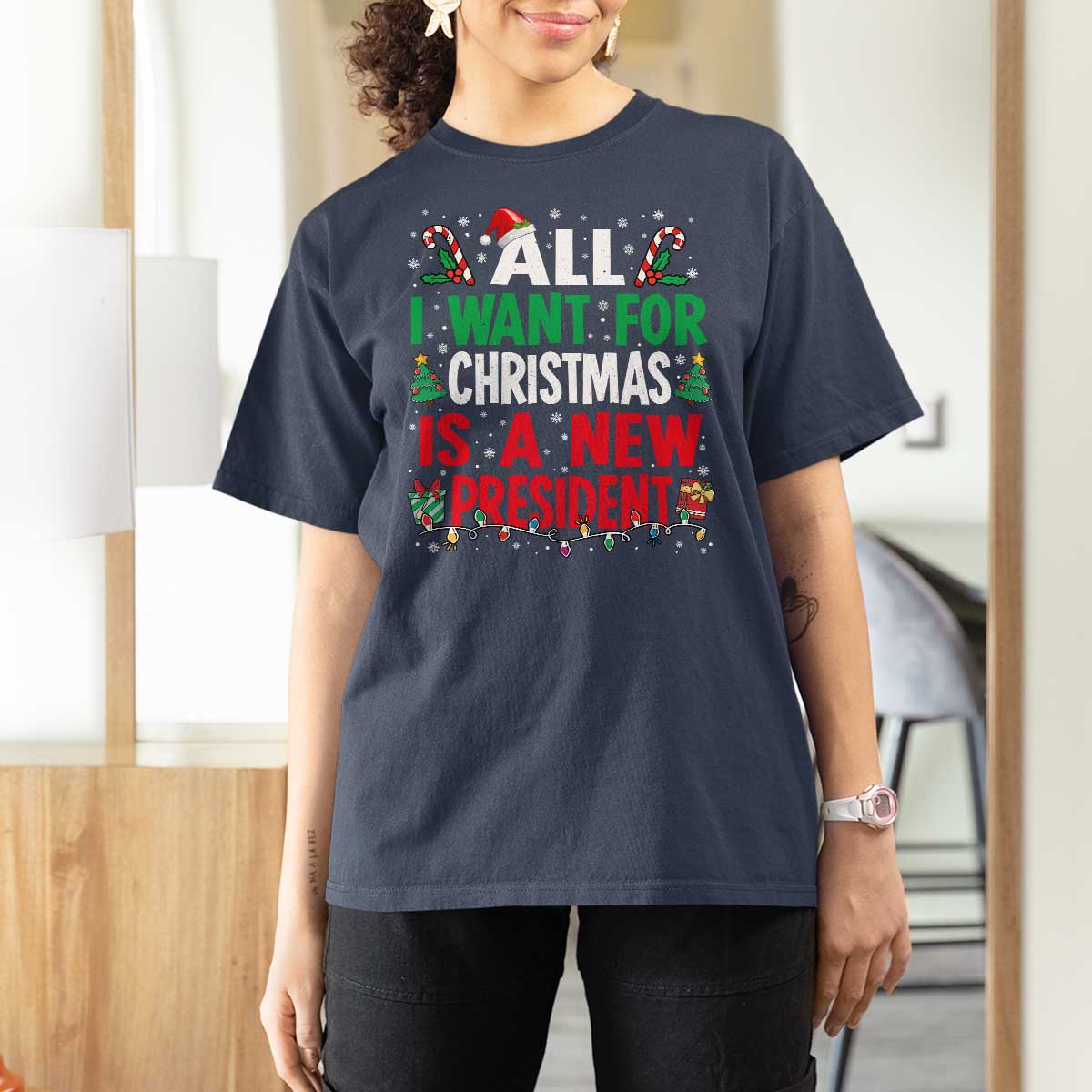 All I Want for Christmas Is A New President T Shirt For Women Subtle FDT Sarcastic Holiday - Wonder Print Shop