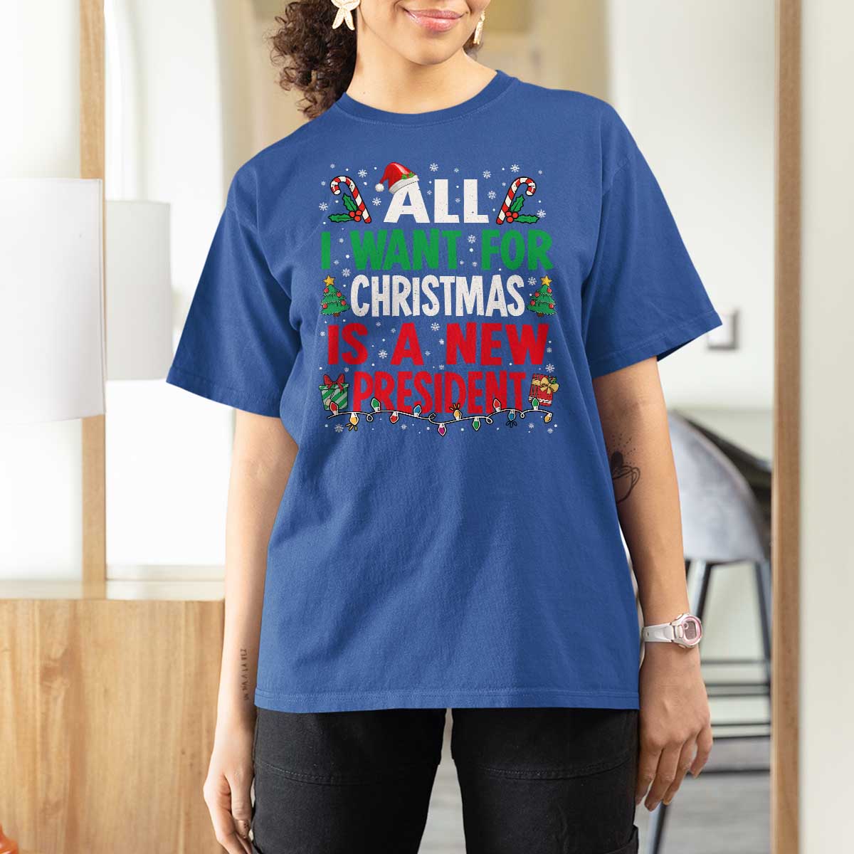 All I Want for Christmas Is A New President T Shirt For Women Subtle FDT Sarcastic Holiday - Wonder Print Shop