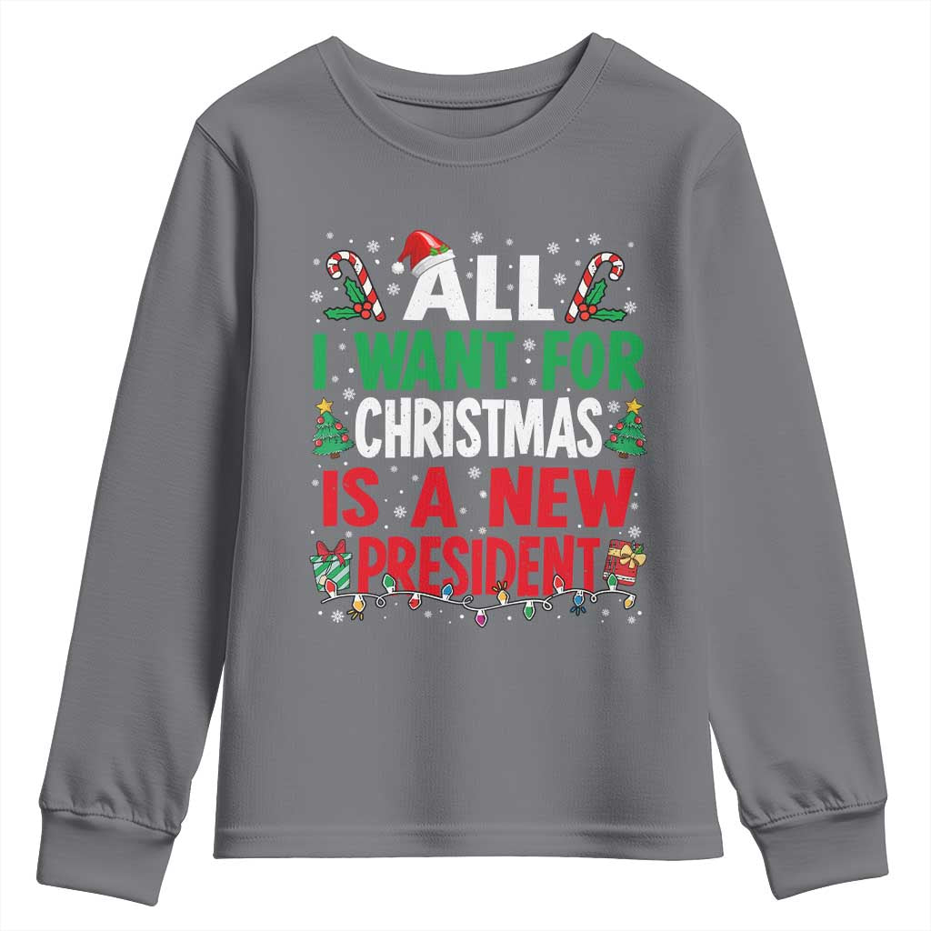 All I Want for Christmas Is A New President Youth Sweatshirt Subtle FDT Sarcastic Holiday - Wonder Print Shop