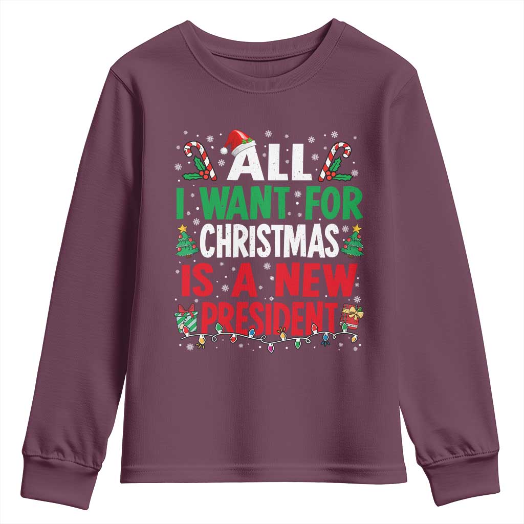 All I Want for Christmas Is A New President Youth Sweatshirt Subtle FDT Sarcastic Holiday - Wonder Print Shop